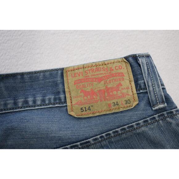 Levi's 514 Straight Boot Pocket Flap Rugged Denim Blue Jeans Mens Size 34 x 30 - Picture 1 of 7